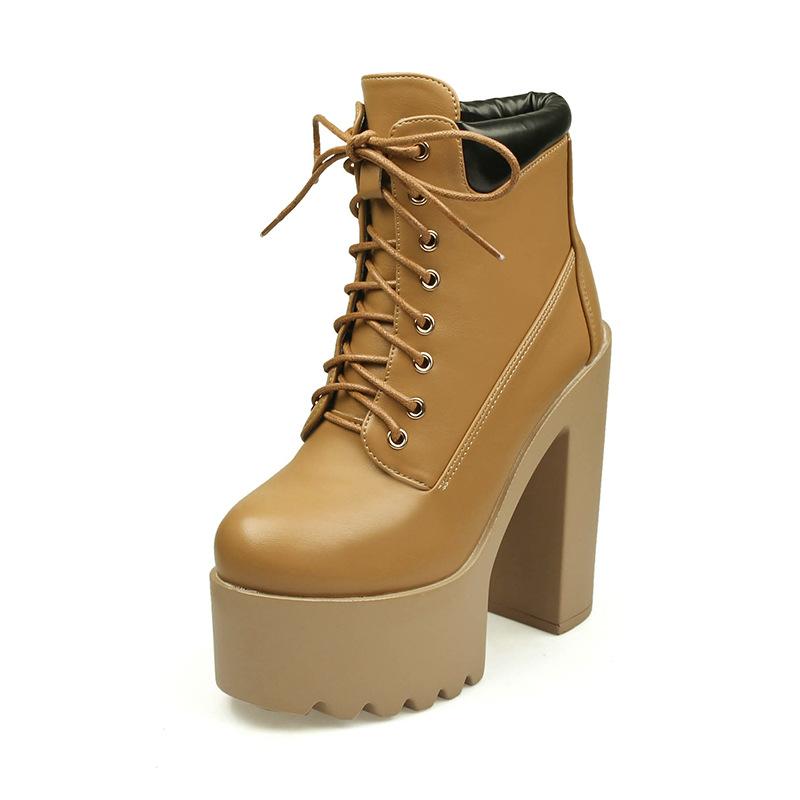 14CM Womens Comfy Booties Platform Stage Performance Shoes High Heels White Black Chunky Heel Cosplay Shoes For Lady Zipper34-41