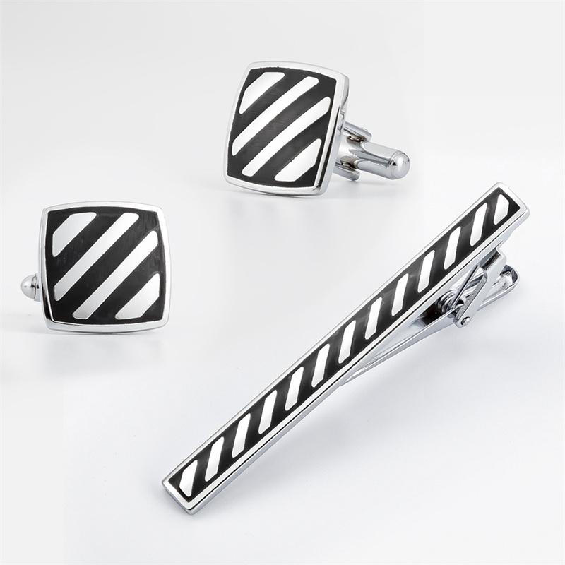 Schwarze Emaille Manschettenknöpfe Krawattenklammer Set Herrenhemd Manschette Krawattenklammer Set