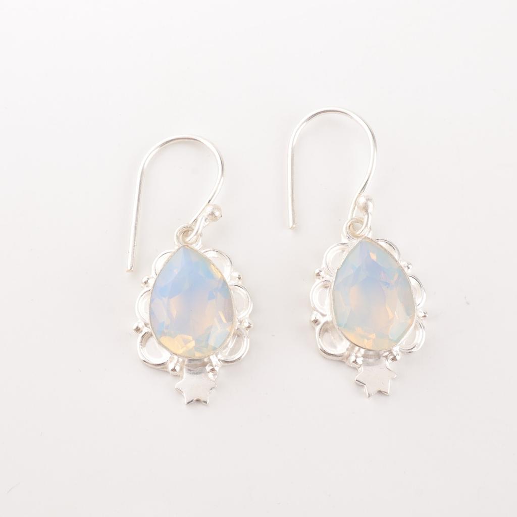 Milky Opal Gemstone 925 Sterling Silver Jewelry Handmade Stylish Earrings 1.6" EE-163-21