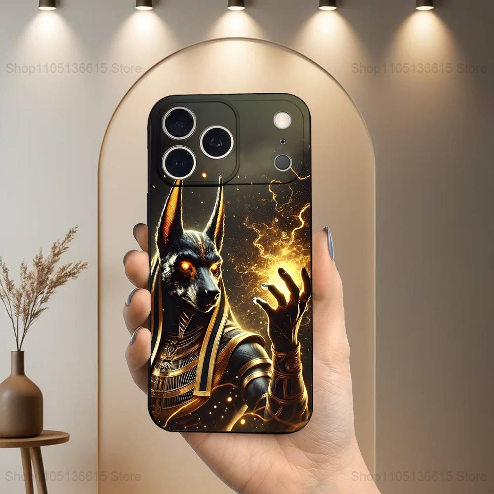 Anubis God Egyptian For iPhone 8,7,11,12,15,14,13,16,17,Plus,Pro Max,XS,X,XR,SE,Mini,Soft Silicone Black Case