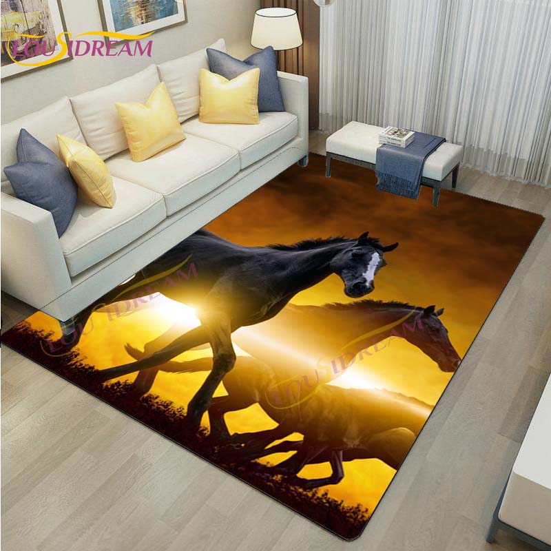 3D Running Horses Carpet Animal Rug for Home Living Room Sofa Colorful Horse Floor Mats Child Bedroom Decor Kids Play Carpets