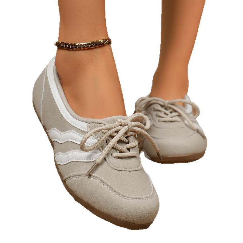 Damen Überweite Colorblock Sneaker - Runde Zehenpartie Schnürschuhe Low Top Freizeitschuhe, Flache Sohle Slipper