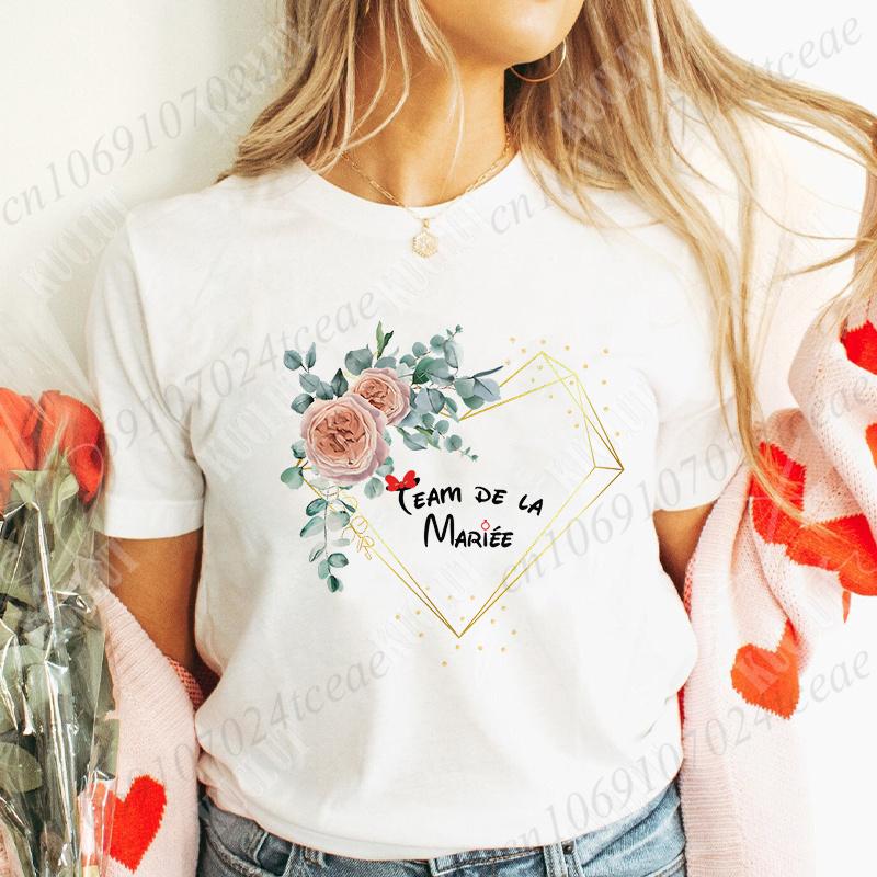 French Girls Bachelorette EVJF Party Tops Team Future Bride T-Shirt Short Sleeved Fashion Flower Crown Tees Bridal Wedding Shirt