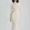 Soft, Gentle High-Neck Knitted Fishtail Sweater Dress with Long Sleeves