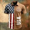 Men's Short Sleeve Collared Casual Shirt with USA Letter Print and Independence Day Theme Button Down Design for Spring Summer