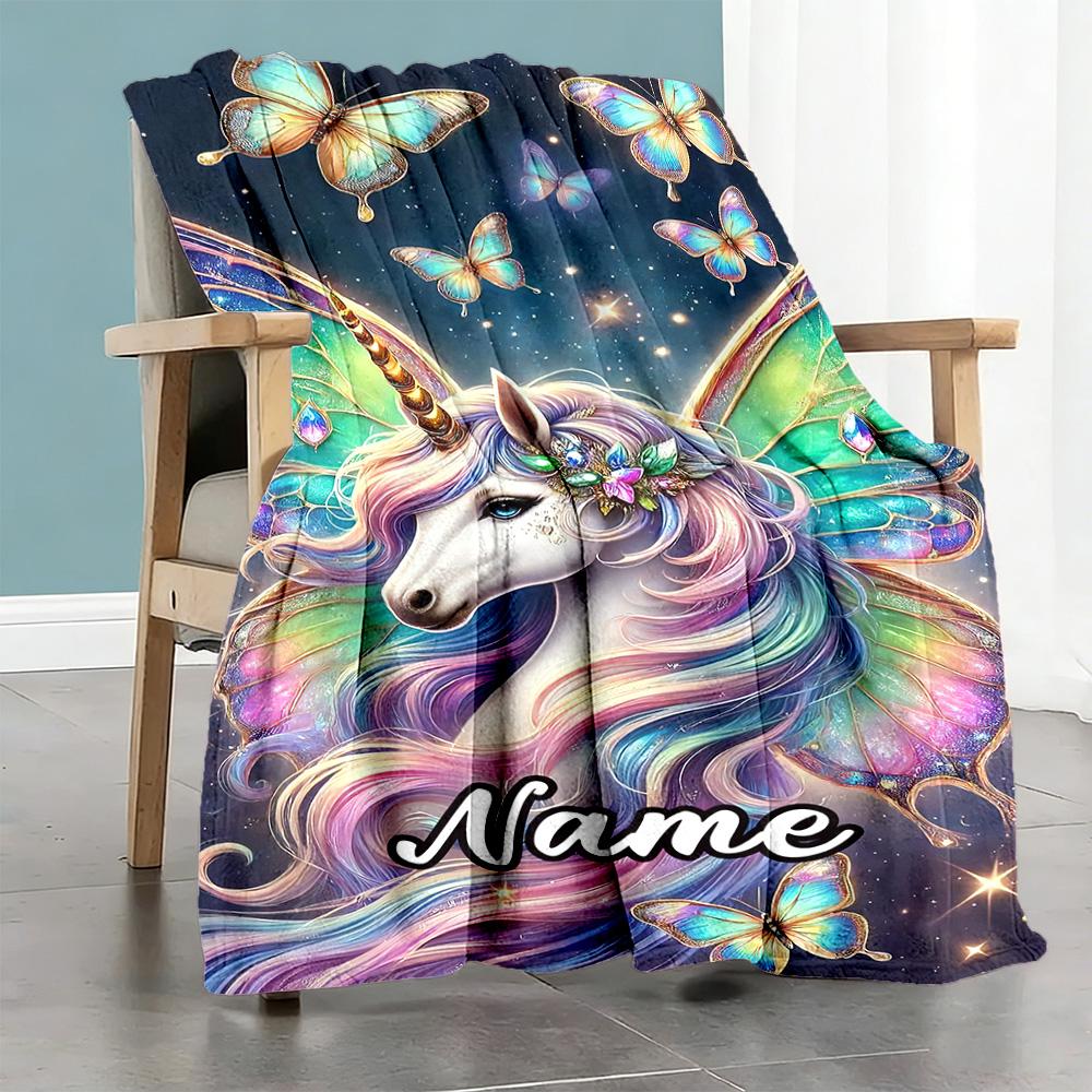 Unicorn's Colorful Tentacles Personalized Name Blanket Lightweight Customizable Blanket Soft Warm Cozy Great for Office Chair Bedding Chair Sofa