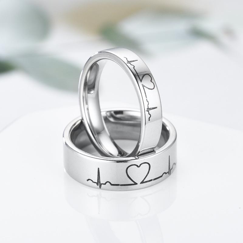 Fashionable Couple Style Titanium Steel Black Label ECG Men's and Women's Ring Jewelry Rings