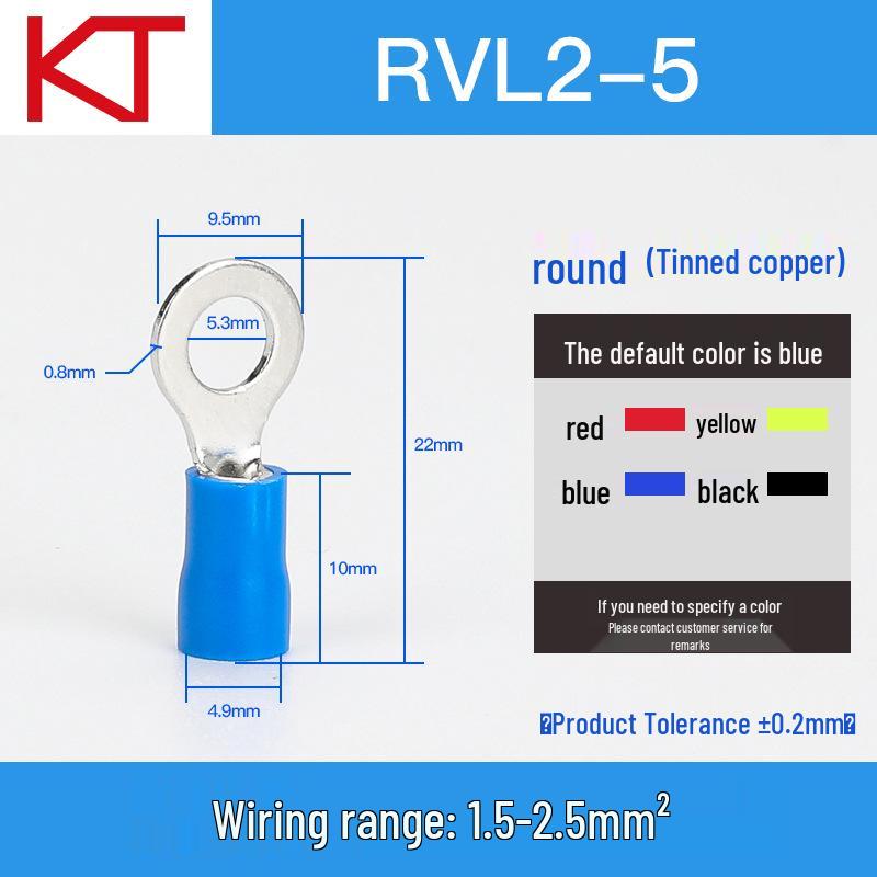 Kaisheng Round Pre-insulated Copper Crimp Terminals (RV2 Series)