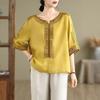 Summer Retro Blouse Linen Women's T-shirt Loose Pullover Tee O-Neck Thin Shirt Three-quarter Sleeves