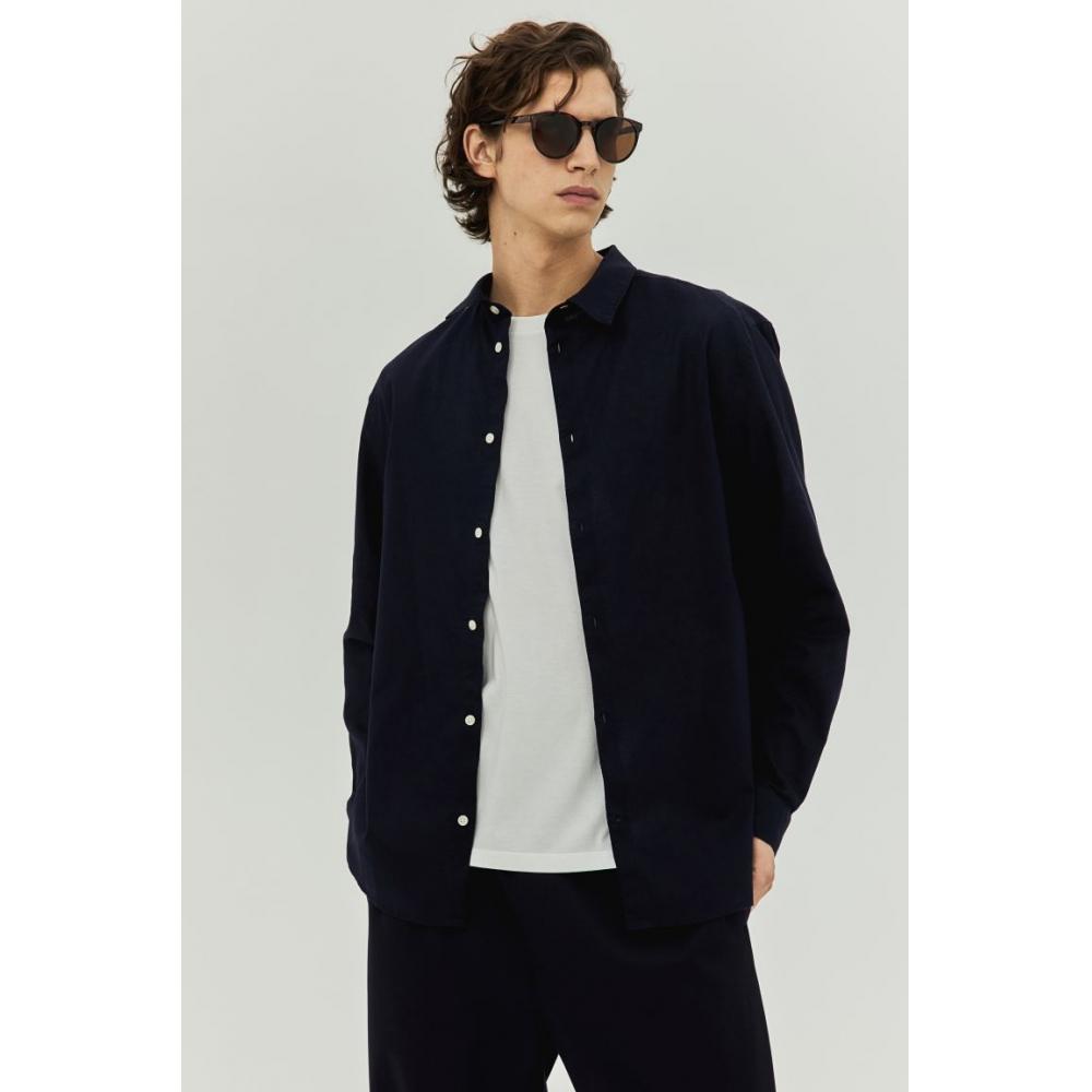 

Рубашка из смесового льна HM Regular fit темно-синяя