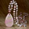 Women's Pink Crystal & Colorful Agate Water Drop Necklace: Handmade Knotted Sweater Chain with European and American Style
