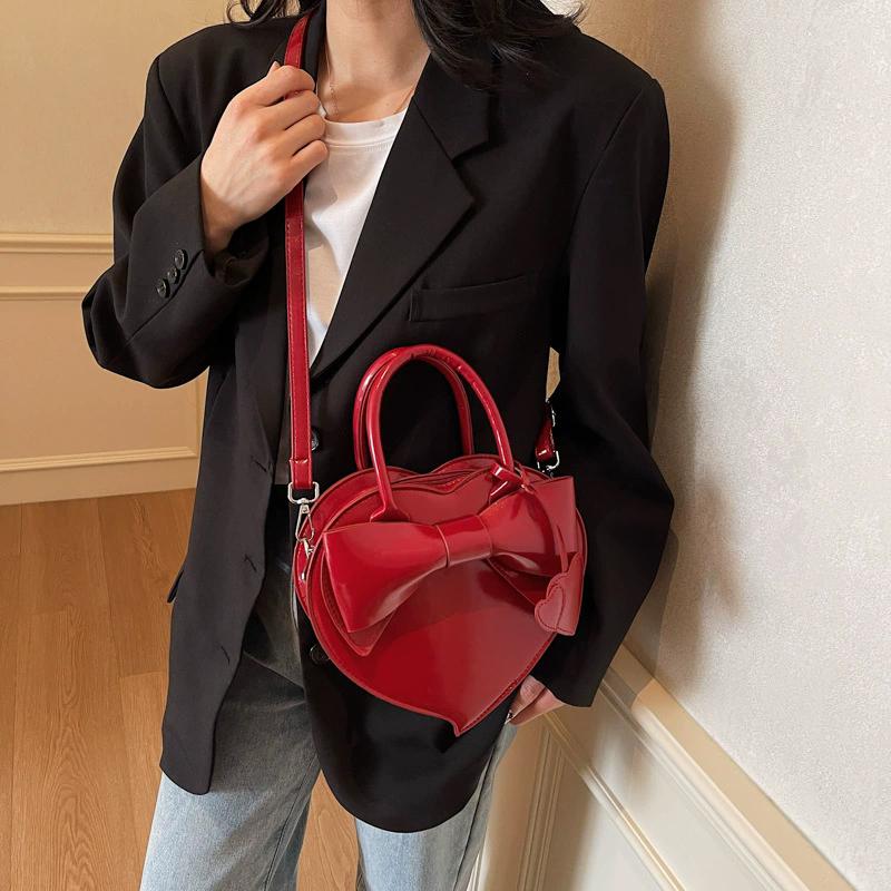 Trendy Love Shaped Small Handbag Butterfly Knot Single Shoulder Bags Fashion Versatile Heart Pendant Crossbody Bag
