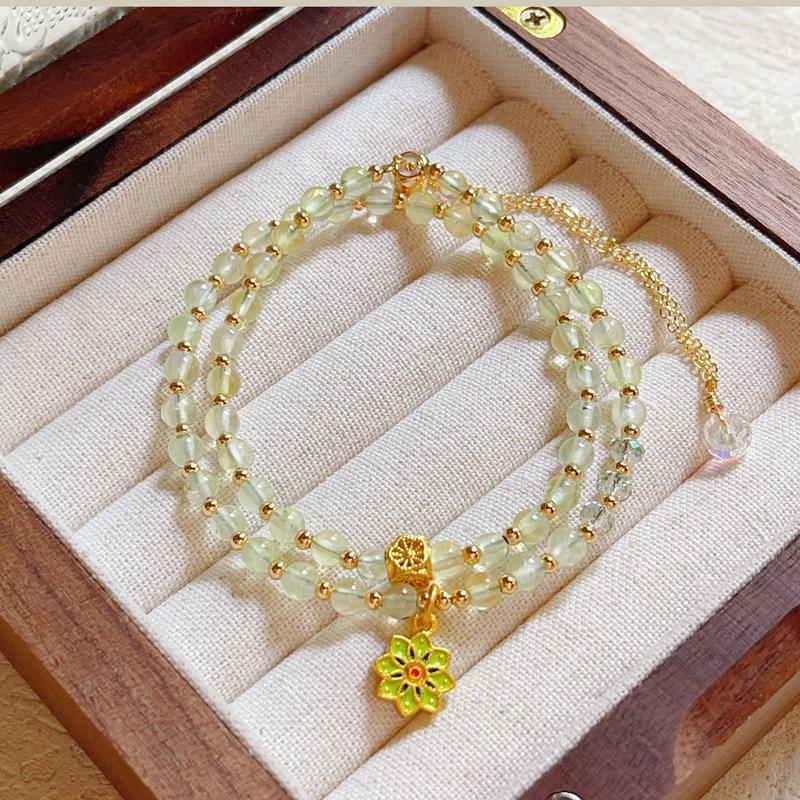 Green prehnite crystal jewelry original design double circle multi-circle bracelet bracelet jewelry