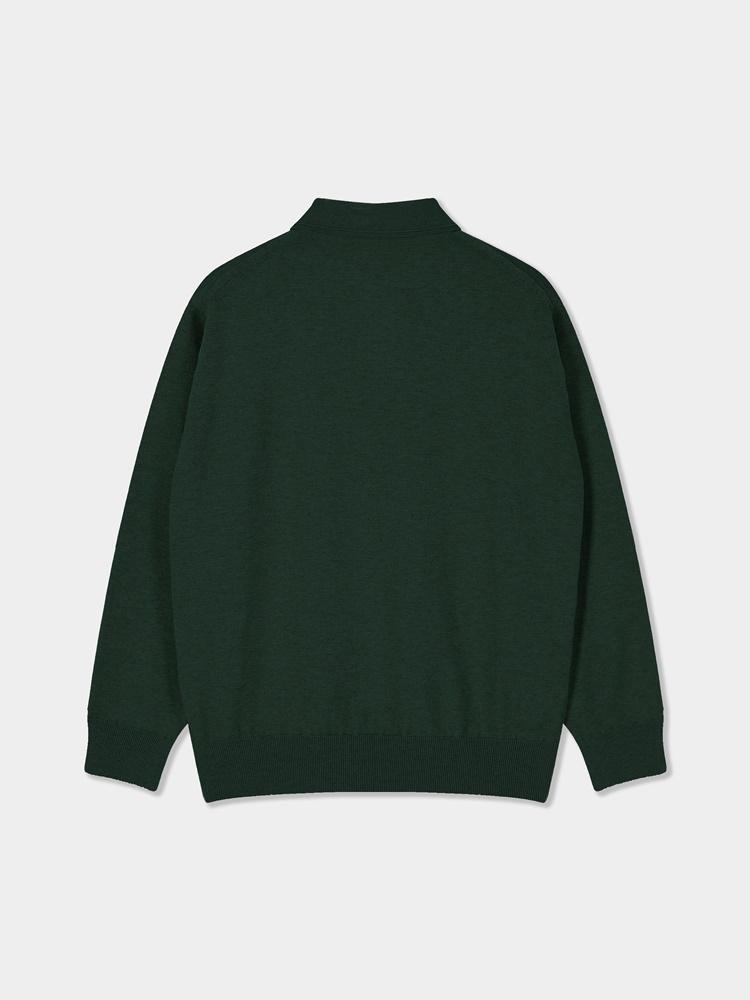 BIRBANTE Soft Washable Line Collar Knit - Dark Green