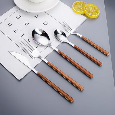 1/5 Stück 410 Edelstahl Imitation Holzgriff Besteckset Geschirr Klemme Westliches Tafelgeschirr Elegantes Messer Gabel Teelöffel