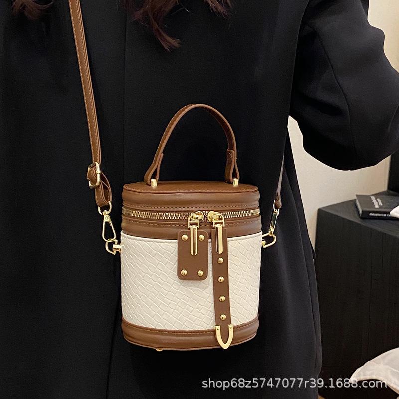 2025 new trendy contrast bucket bag niche design crossbody mobile phone bag fashionable high-end handbag shoulder bag for women