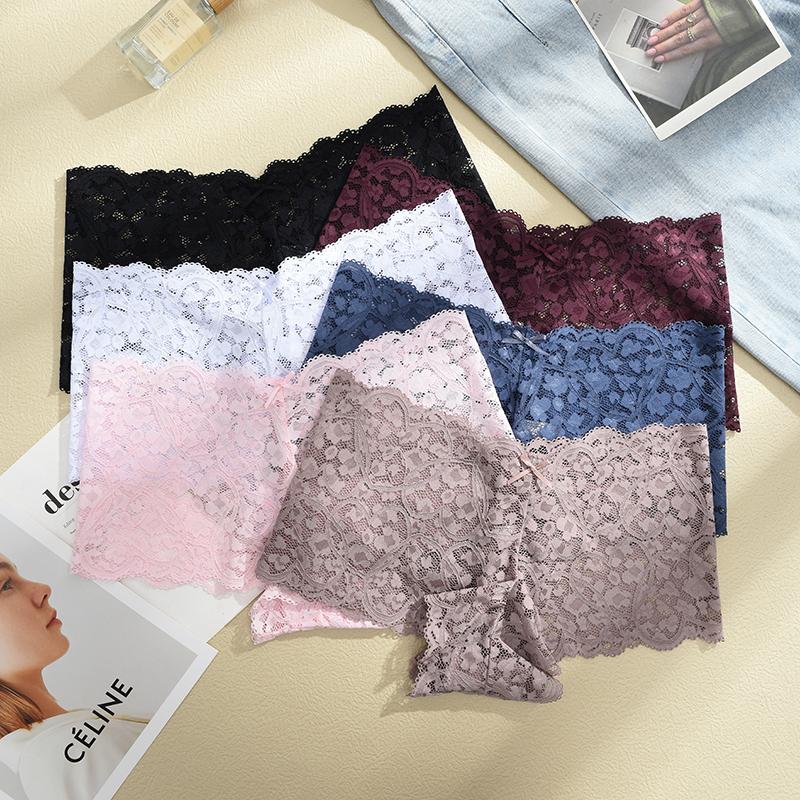 3Pcs/Set Sexy Lace Bowknot Boxer Shorts For Women Seamless Hollow Out Perspective Boyshort Female Sport Breathable Lingerie S-XL