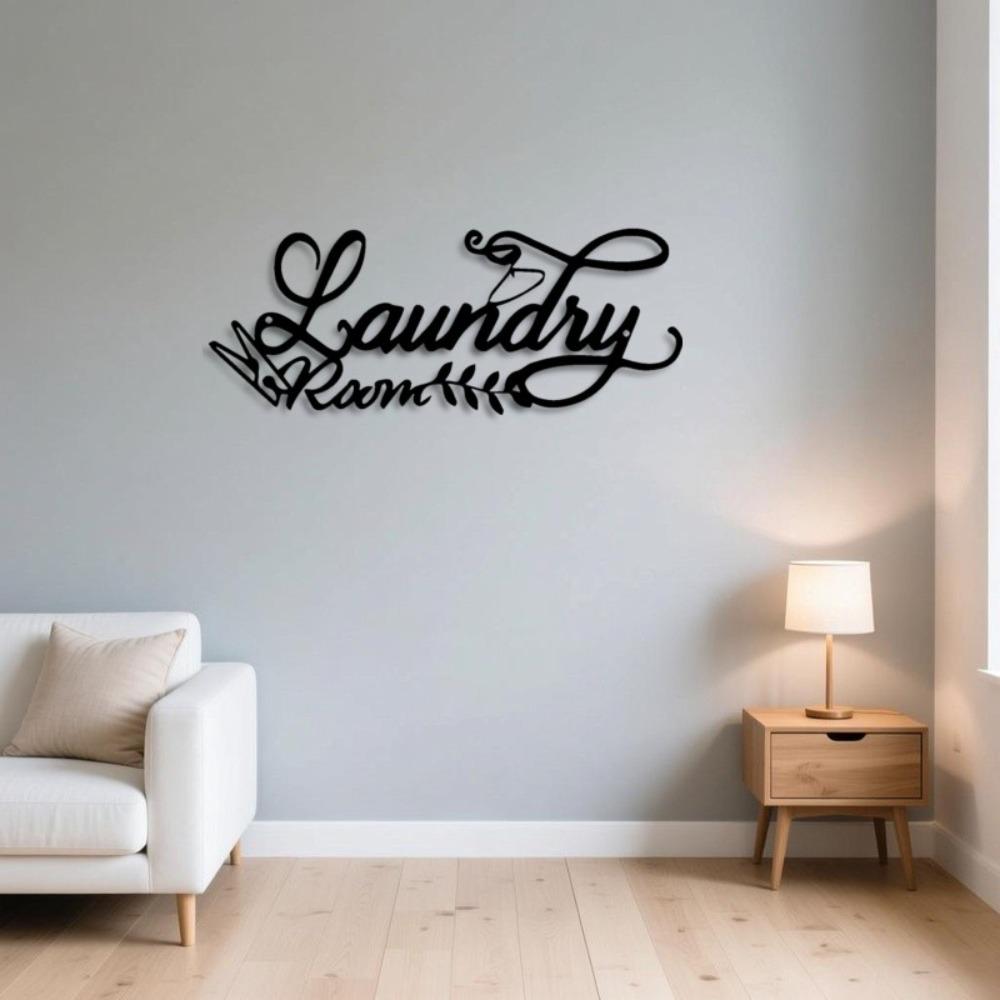 Laundry Room Metal Wall Art, Stylish Clothespin Leaf Design Sign, Farmhouse Hanging Ornament for Laundry Area