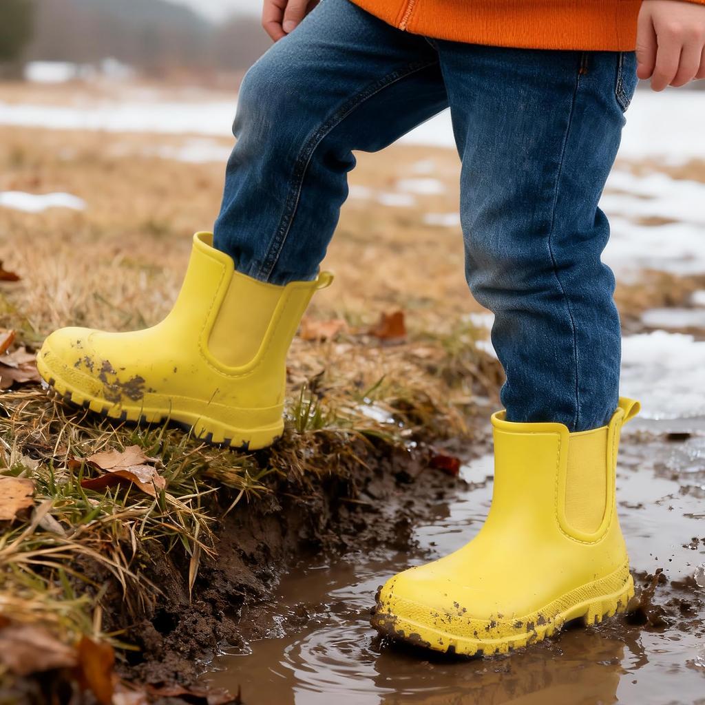 HISEA Kurze Gummistiefel für Kinder, Vollständig Wasserdicht, Rutschfest, Leicht, Seitlicher Gummieinsatz, Geeignet für Jedes Wetter, Geeignet für die Schule, Jungen, Mädchen, Elementa