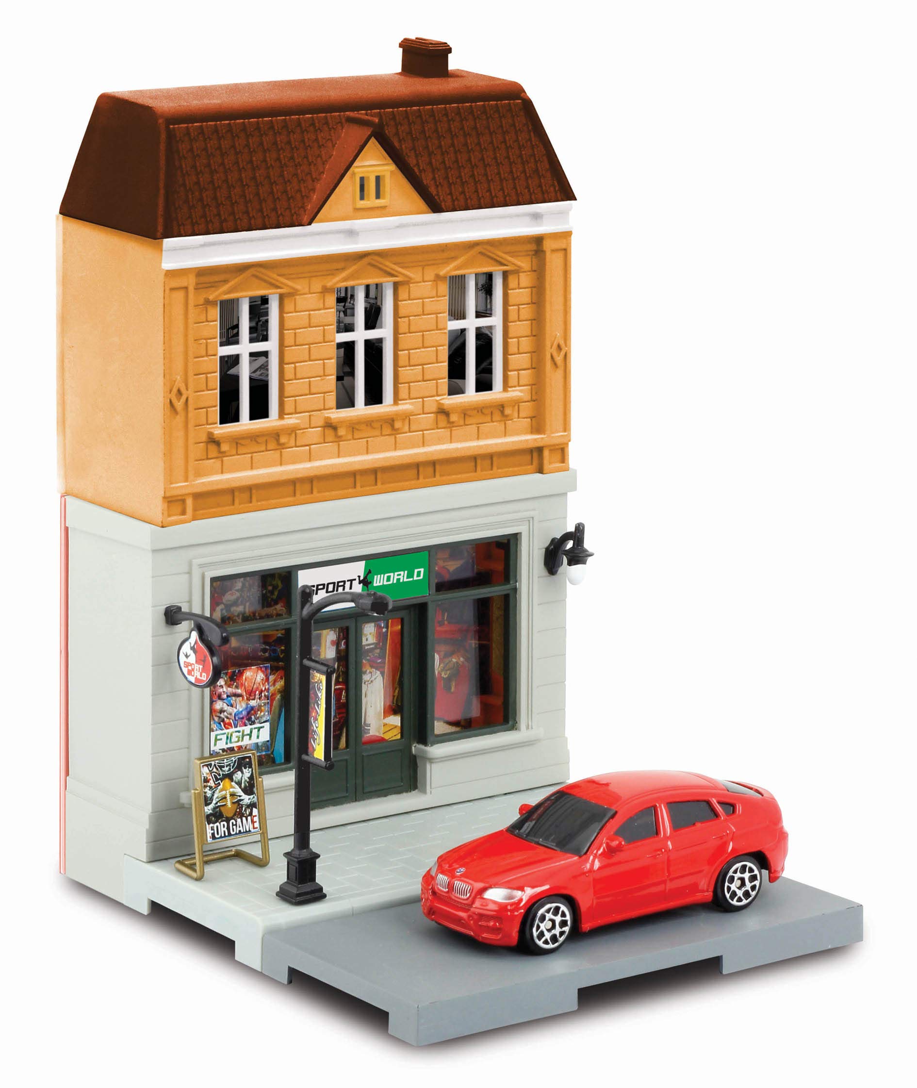 

масштаб диорама улица магазин спорттоваров BMW X6 красный окрашенный пластиковый конструктор собранный набор миниатюрных автомобилей 1/64 & & литой