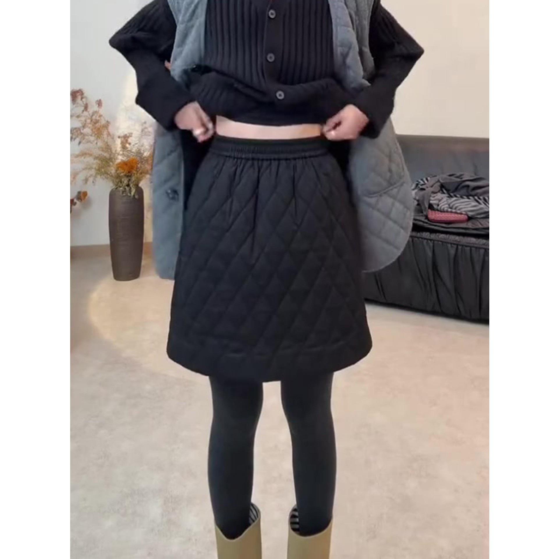 Women s Black Padded High-Waisted Slimming Short Skirt - Fashionable Versatile Autumn/Winter Style XL чёрный