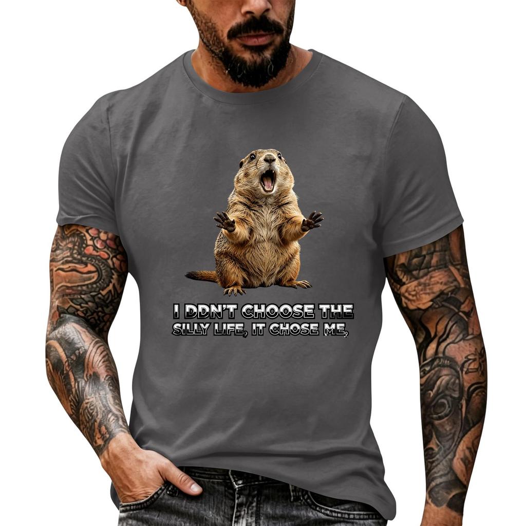 Men's Funny Animal Saying Print Vintage T-Shirt, Loose Breathable Summer Casual Top