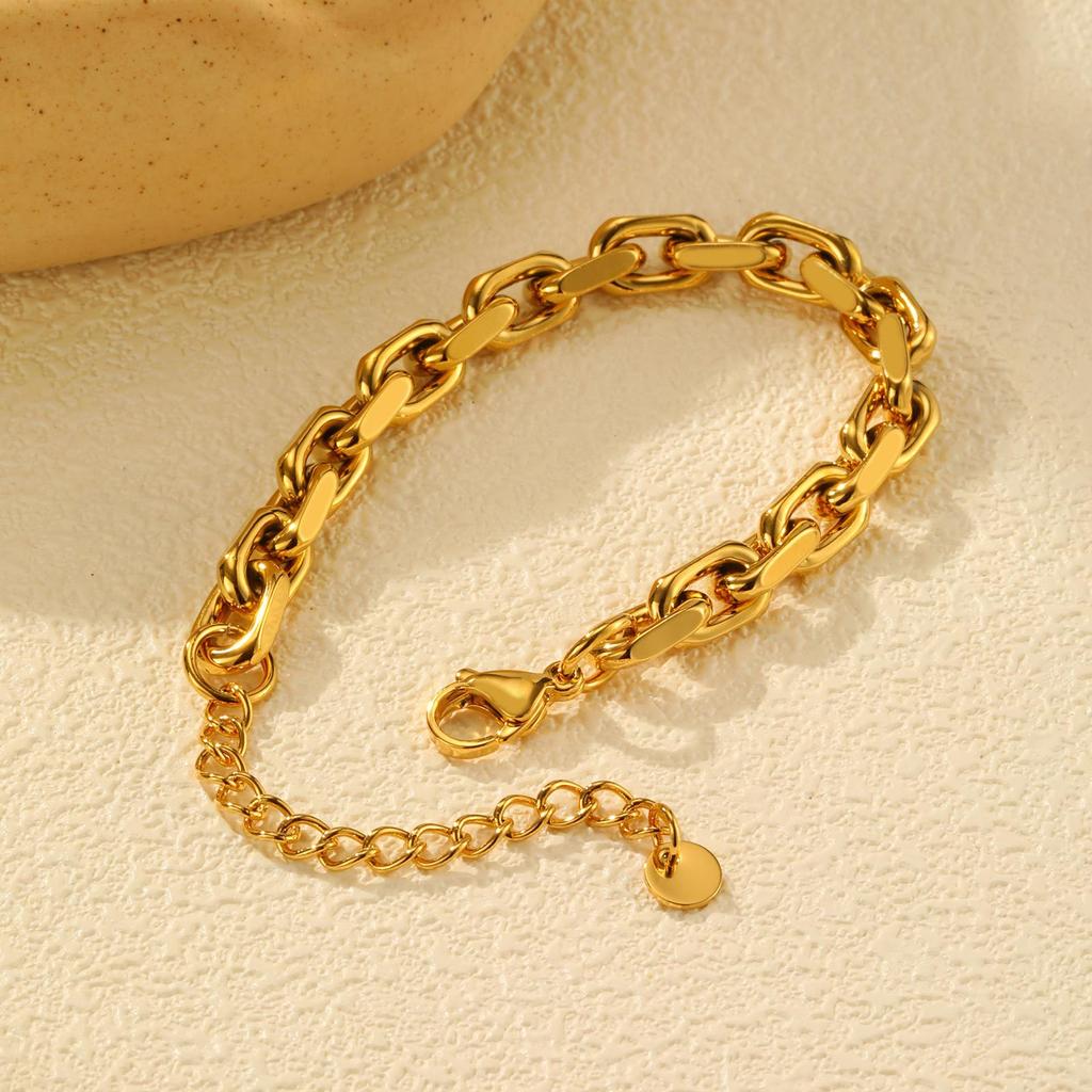 Simple Stainless Steel Rectangular Corner Chain Gold Bracelet Ladies 2523