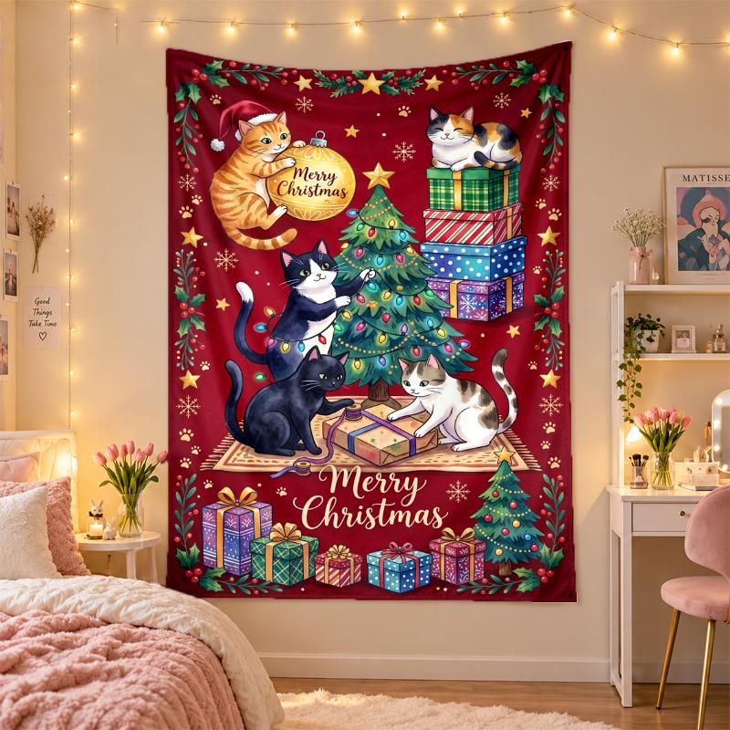 Weihnachtlich bedruckter Wandteppich für Schlafzimmer Wohnzimmer Wanddekoration Feiertagsgeschenk