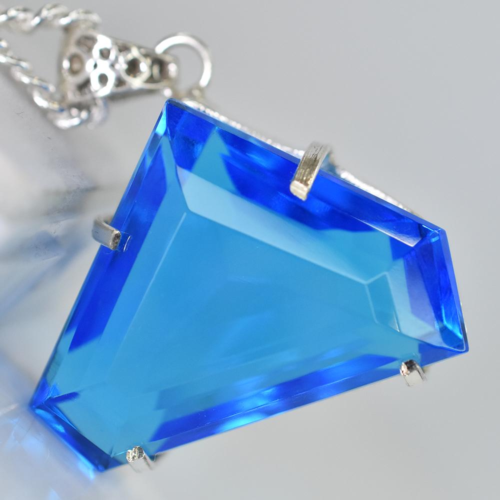 

NATURAL Brazilian Topaz 124 Ct Fancy 925 Starling Silver Pendant Certified Gems MY.PD-104-NS 40.9 mm approx синій