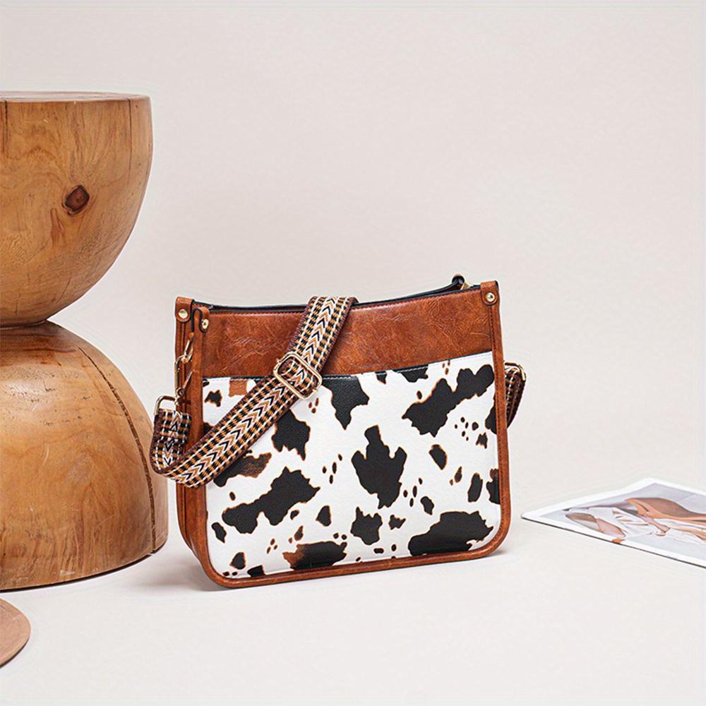 Bolso Bandolera de Cuero PU de Color Sólido Vintage Gran Capacidad Bolso de Hombro con Estampado de Leopardo Simple Bolso Tote de Moda Multifuncional