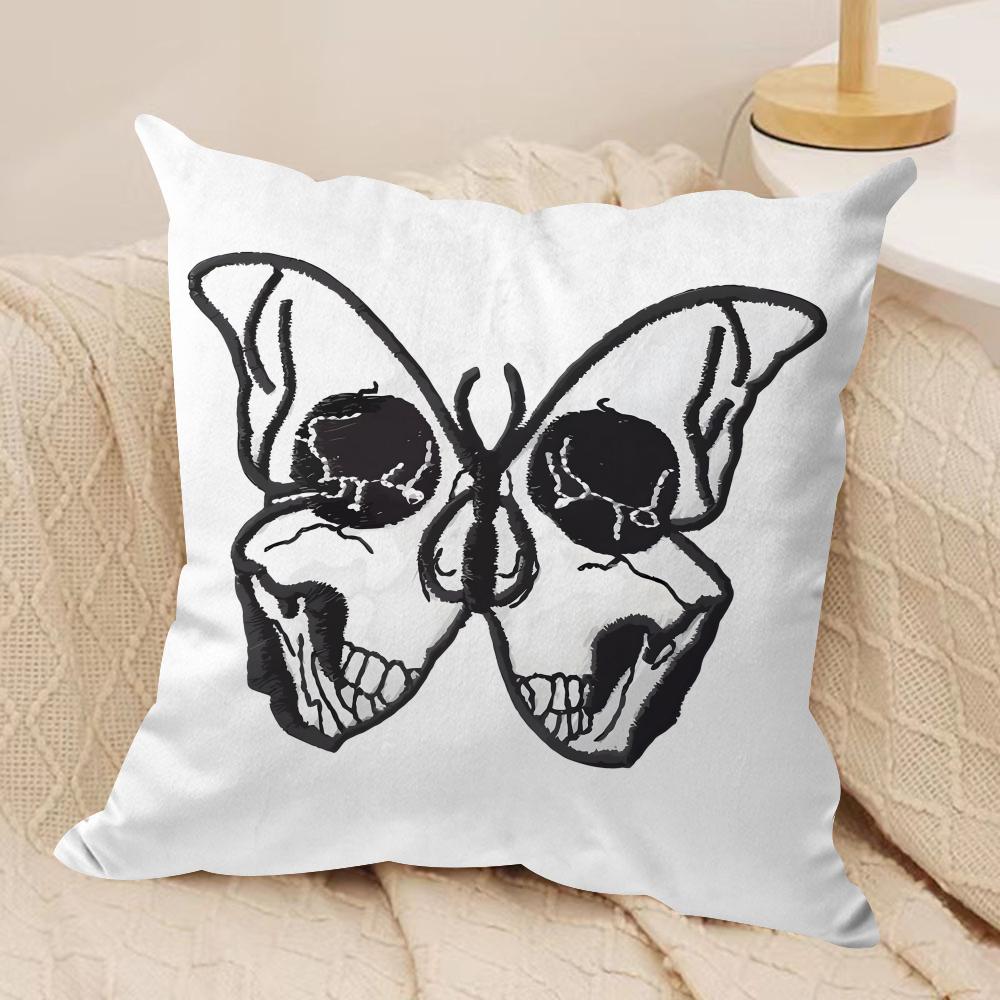 Cool Skull Heart Cushion Cover Silky Short Plush DoubleSided Printed Pillow Case for Sofa All Seasons Home Decor Gift