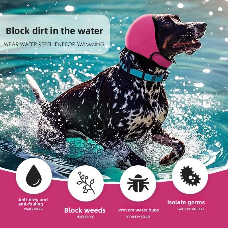 Pet Dog Ear Muffs - Summer Swimming Waterproof Headgear Noise Reduction & Soundproofing Anti-Fright Emotional Calming Headgear