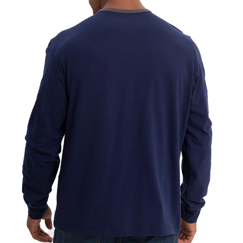 Men's Henley-style round-neck long-sleeved T-shirt Men's loose-fitting sports top