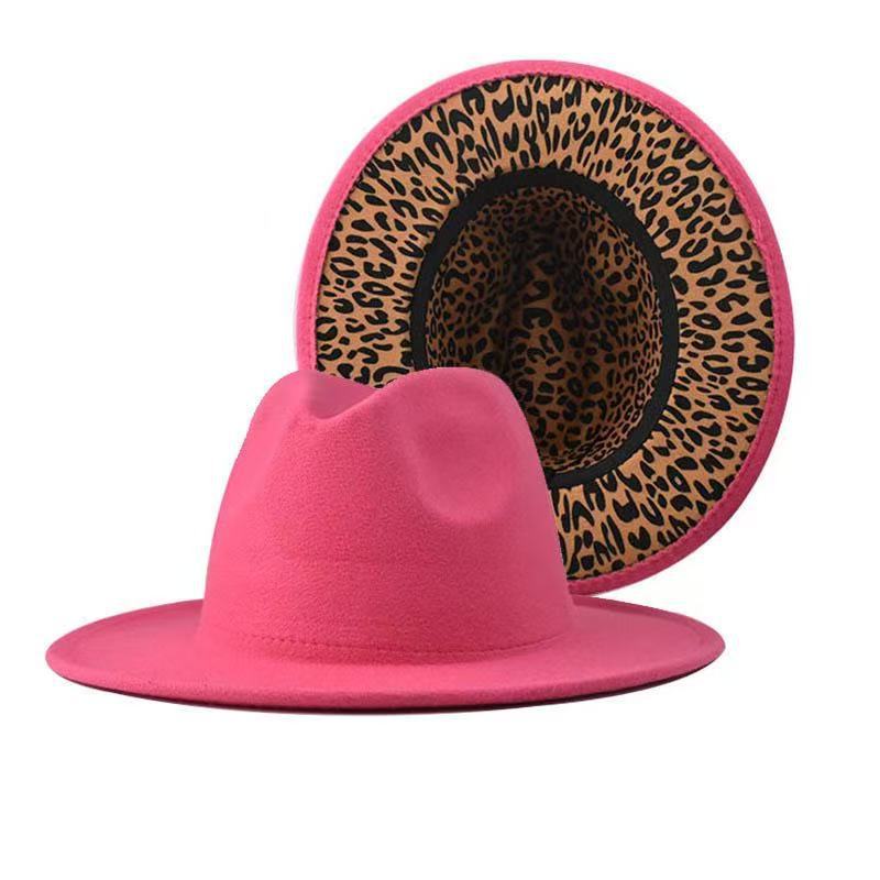 Popular European and American fashion simple leopard print color matching jazz hat men's and women's elegant versatile wide-brimmed top hat