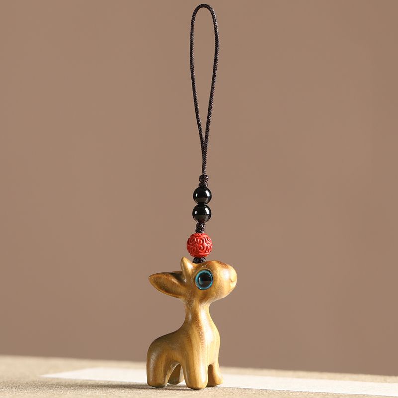 Sandalwood Deer Car Keychain, Pendant, Couple Phone Pendant, USB Disk Chain Hanger, Gift