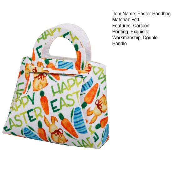 Ostern-Handtasche, transparenter Druck, Filz, niedliches Karotten-Kaninchen-Muster, DIY-Süßigkeitsverpackung, Einkaufstasche, Heimdekoration