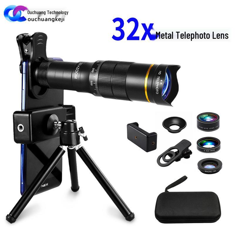 32x Metal Mobile Telephoto Lens for HD Long-Distance and Concert Photography 22x Lens + Phone Clip + Eyecup + Color Box