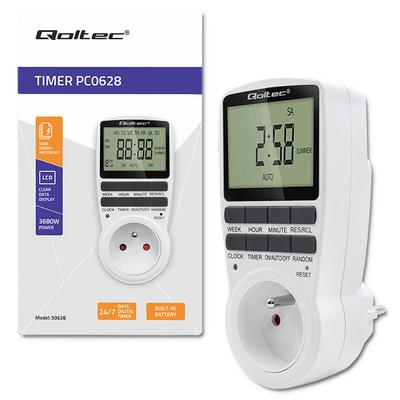 Qoltec Elektroniczny Programator Czasowy PC0628 | 3680W | 16A | LCD