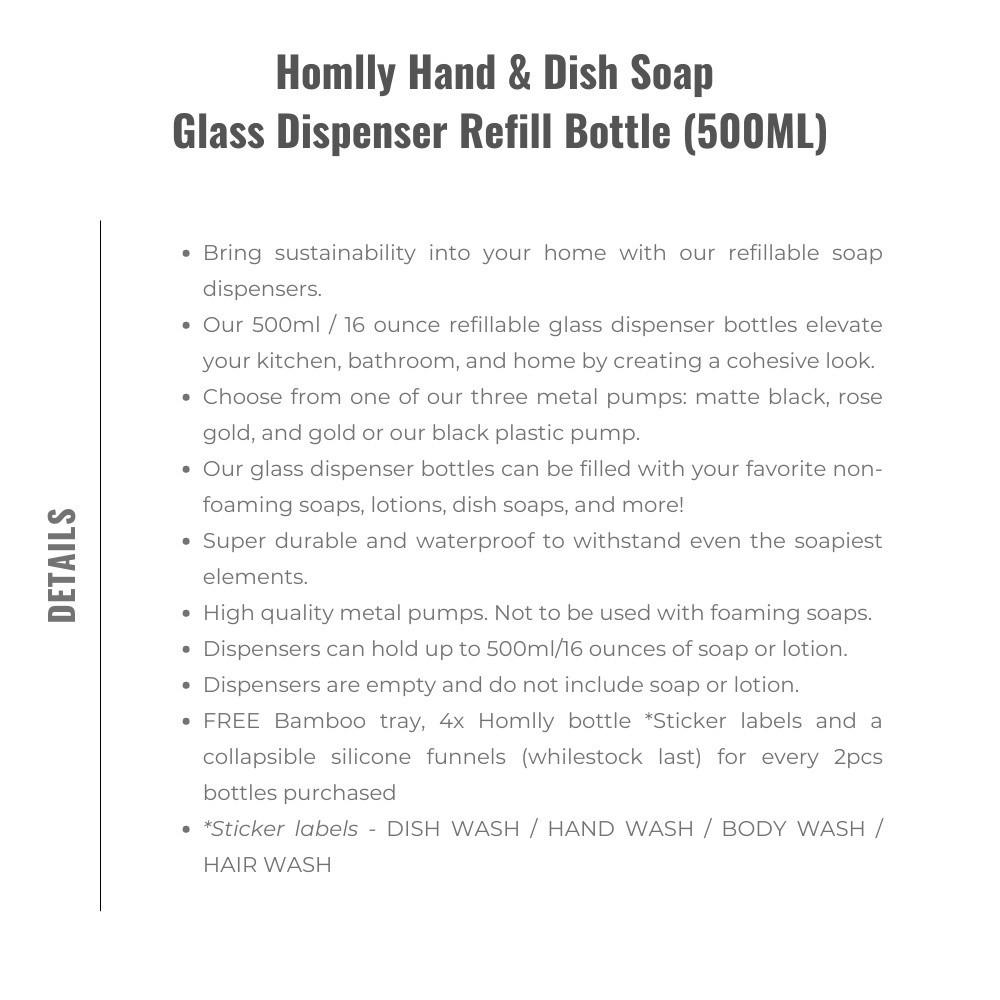 Homlly Hand & Dish Soap Glass Dispenser Refill Bottle (500ml) 2pcs