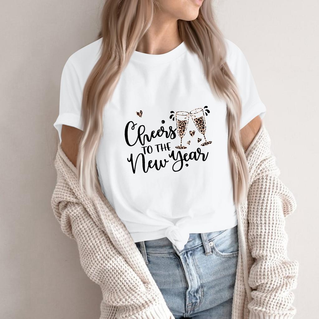 Women's Fashion 2026 New Year Printed Round Neck Short Sleeve Top
