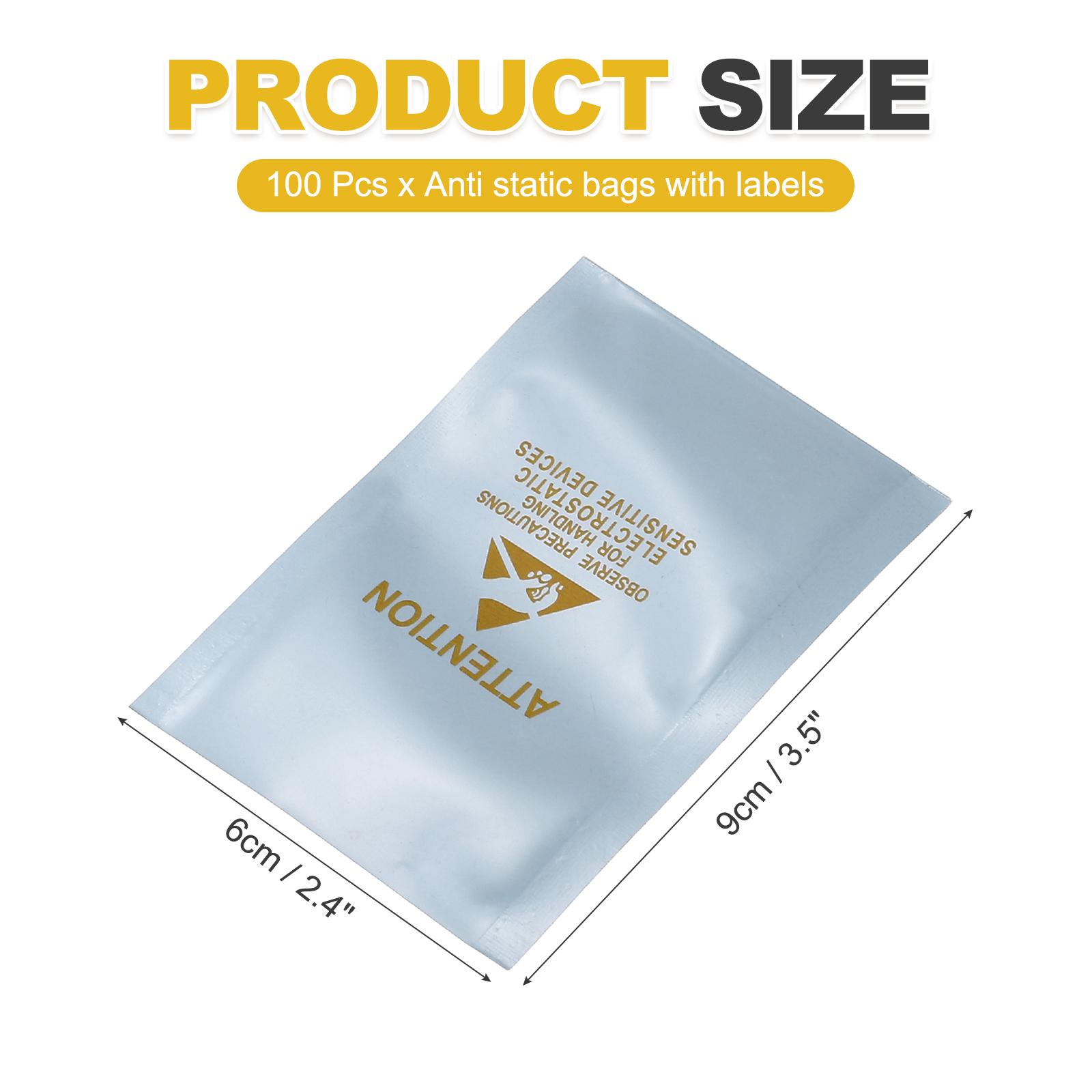 100pcs Silver Gray Anti Static Bags Open Top ESD Shielding Bag with Labels for Hard Drive HDD SSD Electronic Device