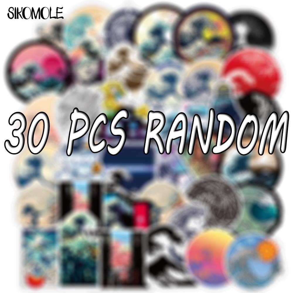 10 30 50PCS Cartoon Sea Wave Spray Round Stickers Graffiti Skateboard Guitar Luggage Laptop PVC Decals Sticker Kid DIY Toys F5