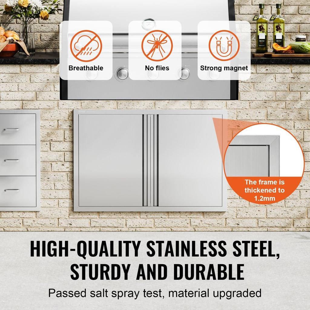BBQ Access Door, 914x610 Mm Double Outdoor Kitchen Door, Stainless Steel Flush Mount Door, Wall Vertical Door with Recessed Handles , for BBQ Island,
