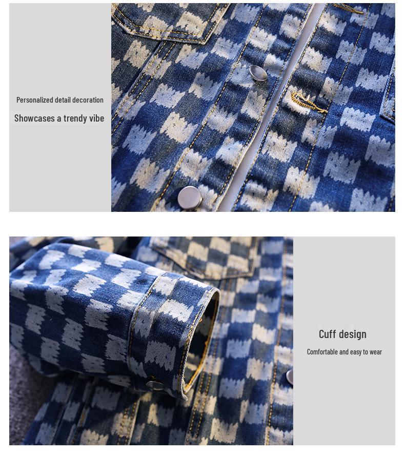 Men's Trendy Loose Plaid Print Denim Jacket Shirt - Douyin Bestseller
