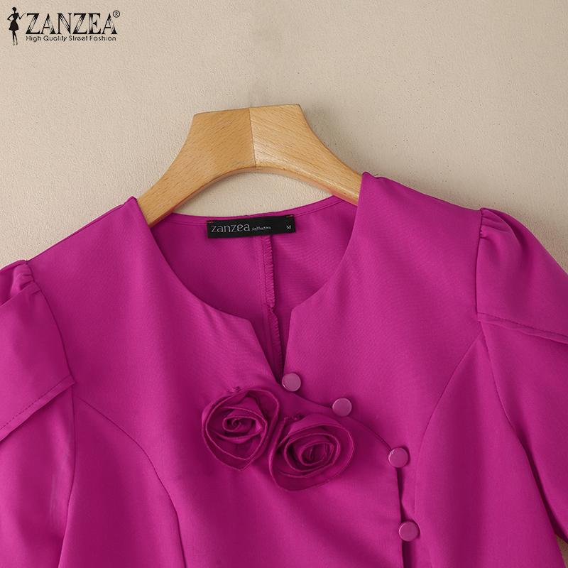 ZANZEA Damen Sommer V-Ausschnitt Slim Lässige Kurzarmbluse