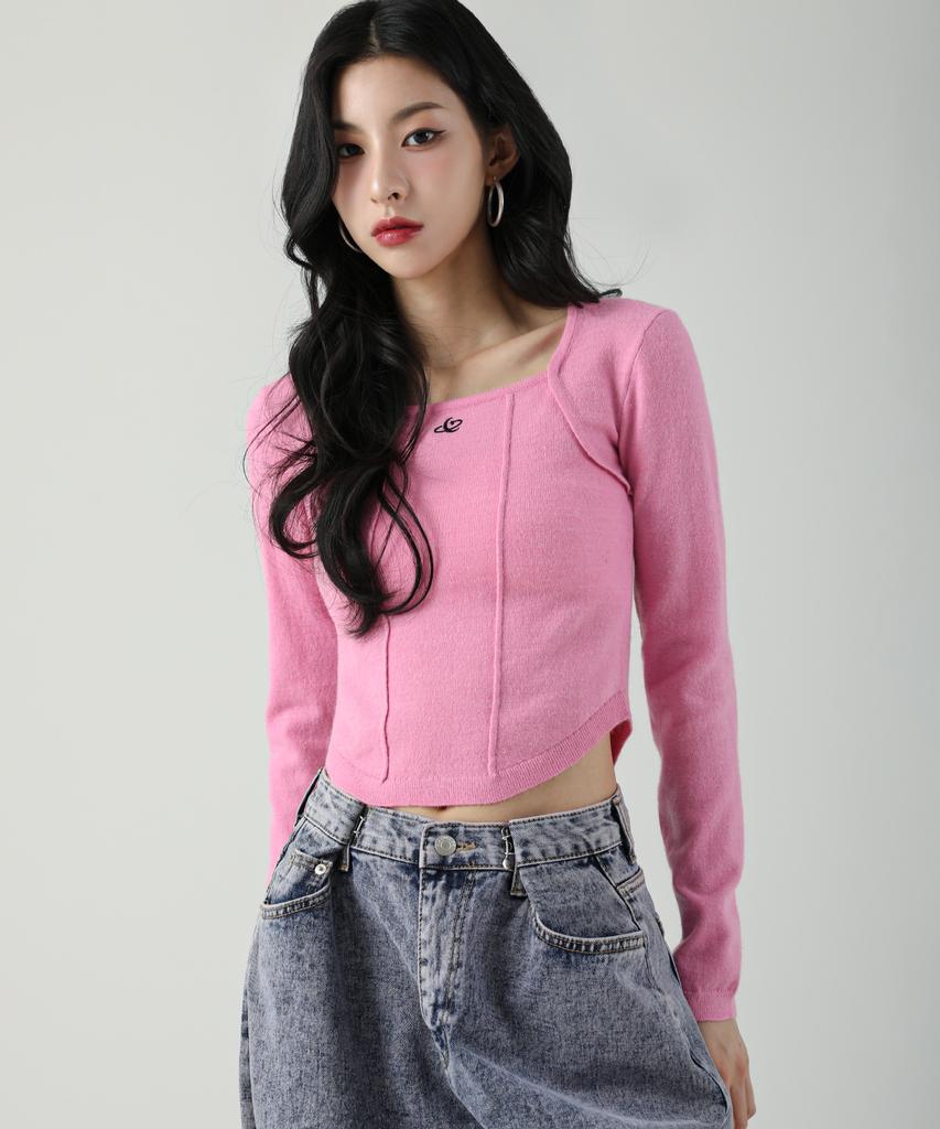 AVANDRESS Square Neck Line Crop Long Sleeve Knit Sora