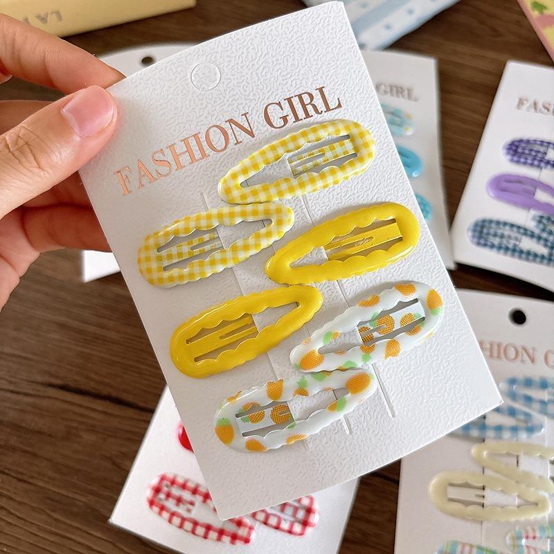 6Pcs/set Fruit Print BB Clip Baby Girls Bangs Side Clip Children's Hairpins Plaid Hair Clips Barrettes Headwear Hair Accessories