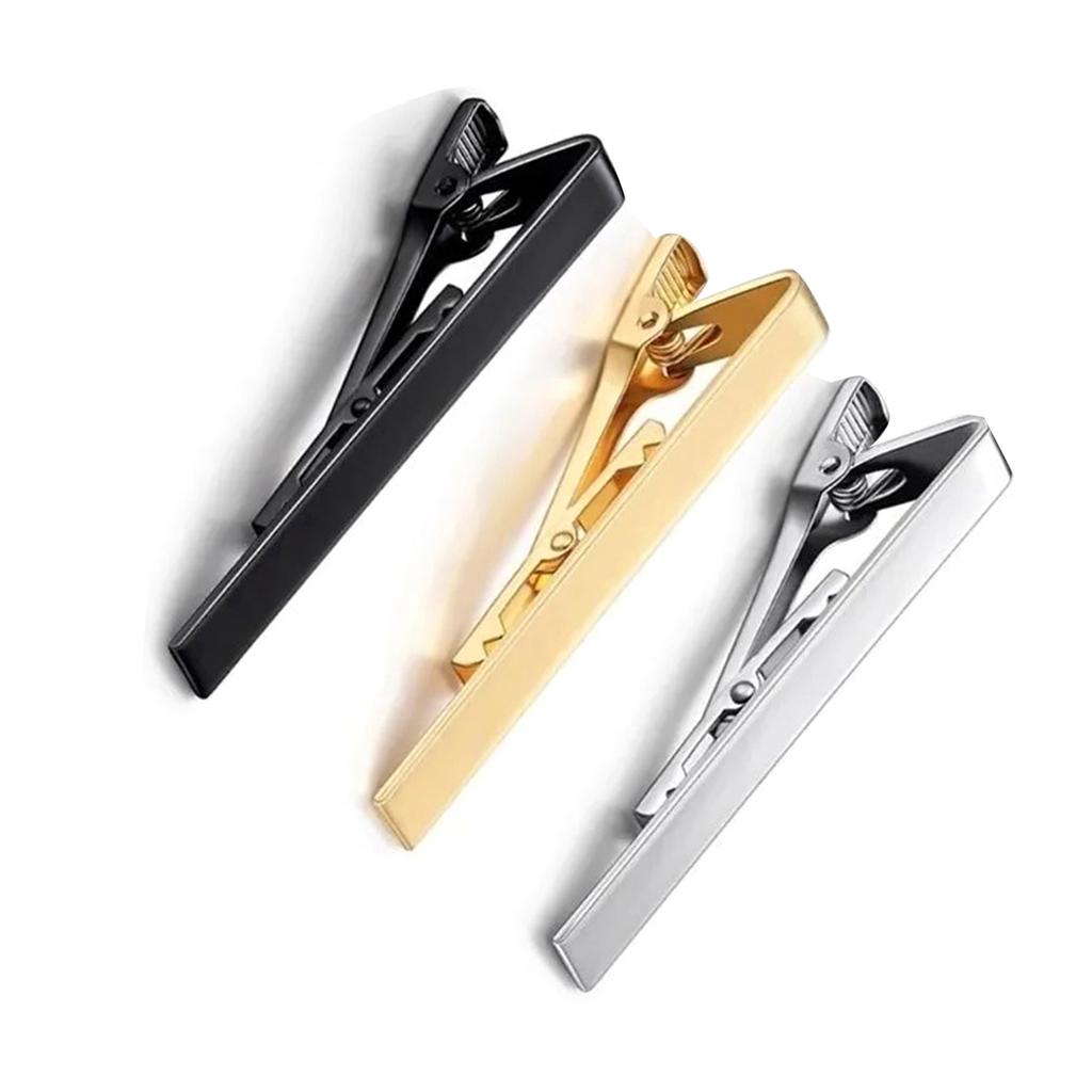 3pcs Tie Clip Set Copper Elegant Fashionable Pinch Clasp Men Necktie Clip Set for Wedding Anniversary Gold Black Silver