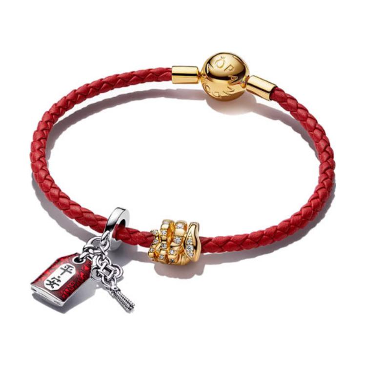 Pandora Logo Design Gold Plated Copper Silver Alloy Bracelet Women bracelet Red ZT3086 17.5