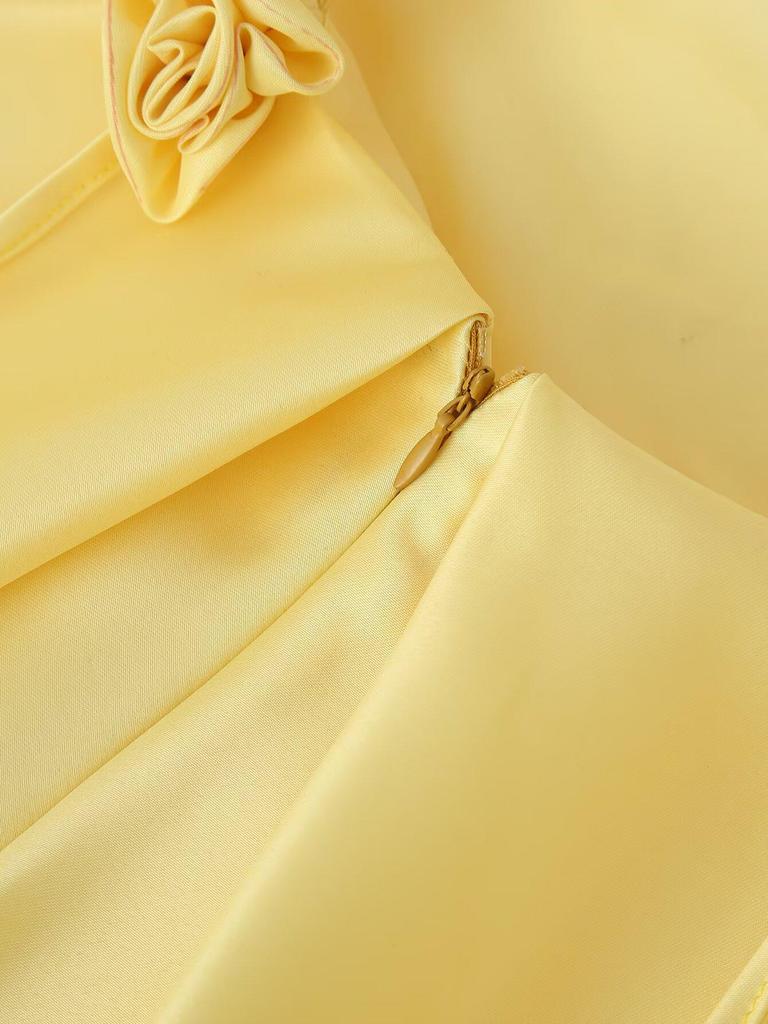 Moda de primăvară pentru femei 2025: Rochie casual cu bretele din satin floral 3D în stil european și american